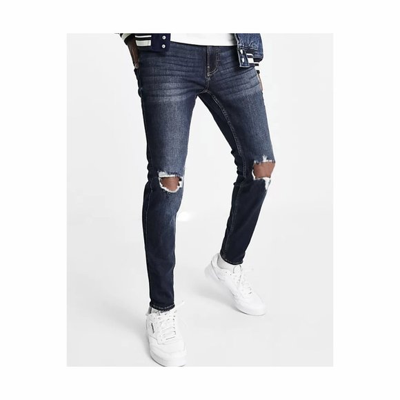 Hollister Super Skinny Distressed Knee Blowout Jeans Dark Wash Navy W31 L 32 - Picture 1 of 7